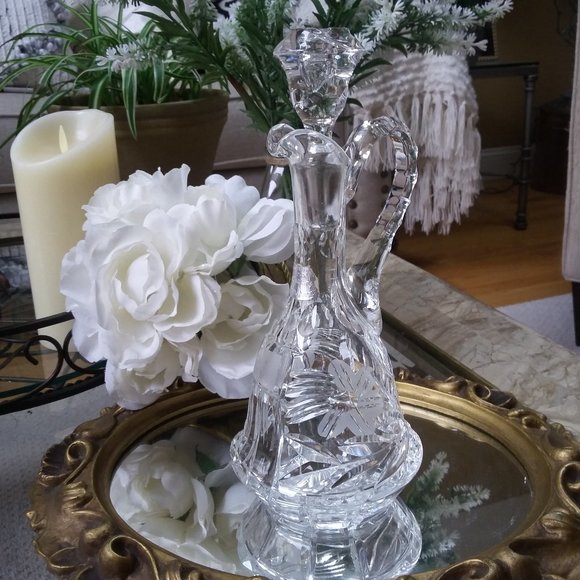 Vintage Other - VINTAGE CUT Crystal GLASS Cruet BOTTLE W/ STOPPER